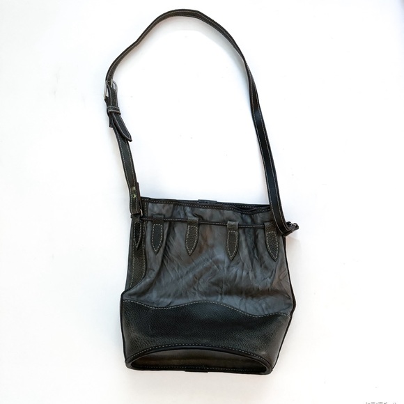Vintage Black Gray Leather Bucket Bag - Picture 1 of 5
